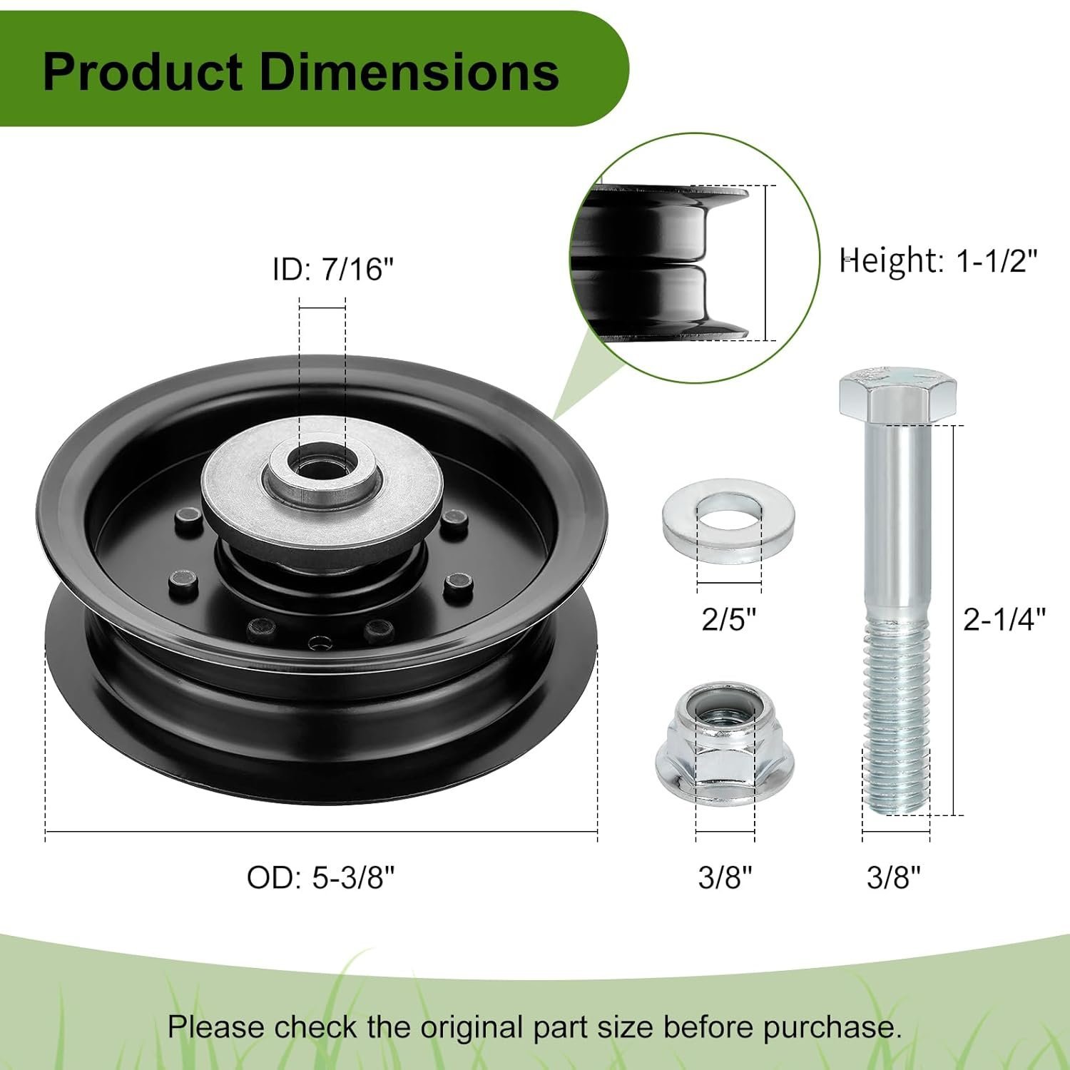 Belleone 532196104 Idler Pulley Fits for Craftsman Mower, 197380 Flat Idler Pulley Bearing Compatible with HU AYP Craftsman TS342, TS343, TS348 Lawn Mower Tractor with 48" 54" Deck, 2 Pack - Image 2