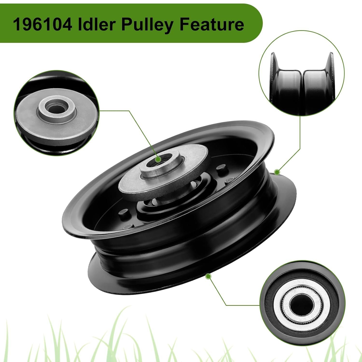 Belleone 532196104 Idler Pulley Fits for Craftsman Mower, 197380 Flat Idler Pulley Bearing Compatible with HU AYP Craftsman TS342, TS343, TS348 Lawn Mower Tractor with 48" 54" Deck, 2 Pack - Image 3
