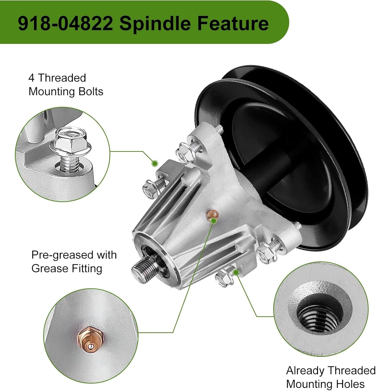 Belleone 918-04822B Spindle Assembly Fits for Craftsman Cub Troy Bilt Pony Bronco 42" Mower Deck Tractor, Come with All Mounting Hardware Include Threaded Bolt, Replace 918-04822A 618-04822 - Image 3
