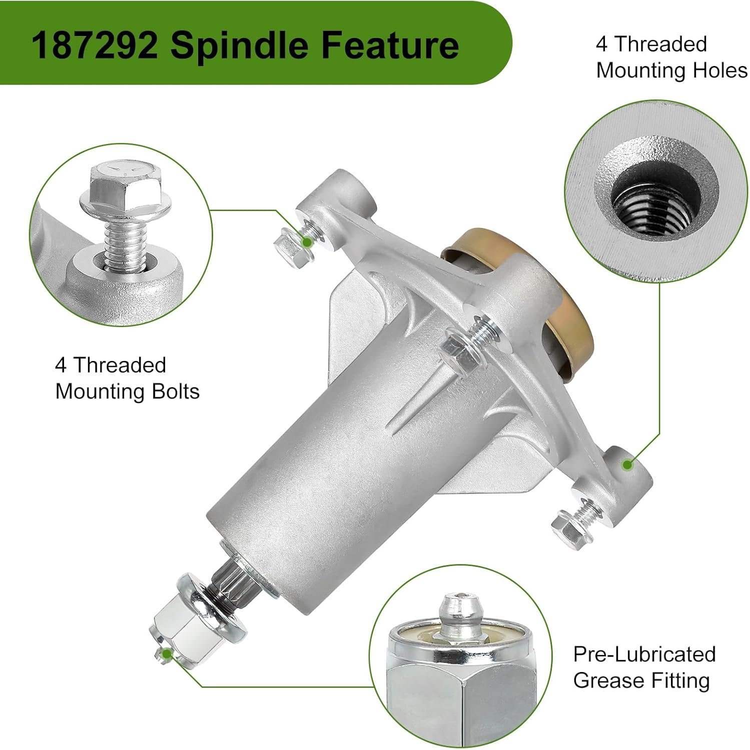 Belleone 187292 Spindle Assembly Fits for Craftsman HU Arians Poulan-Pro, 587819701 Mandrel Assembly for 42" 46" 48" 54 Deck Mower, Replace for 192870 532187281, 3 Pack - Image 3