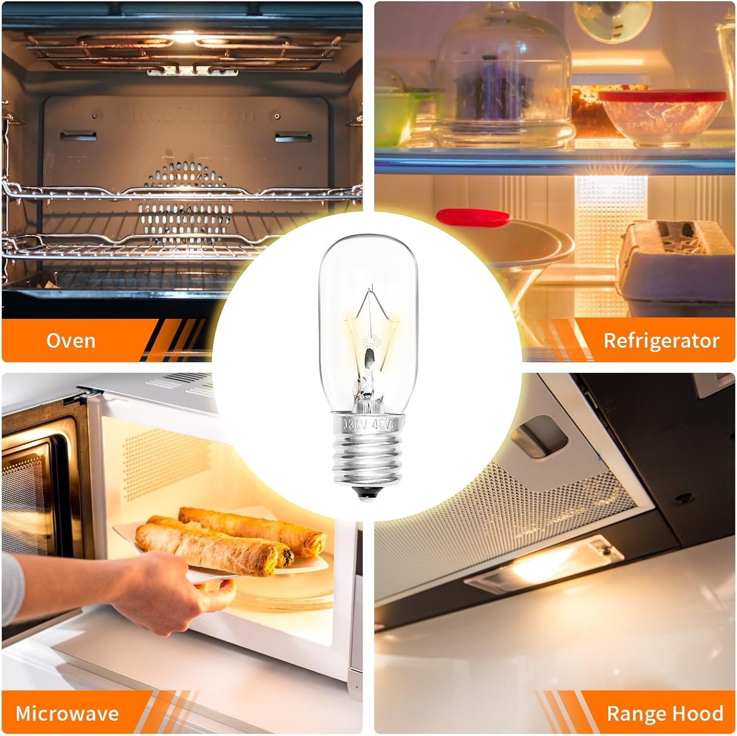 Belleone 2pcs Microwave Bulb WB36X10003-130V 40W Oven Light Bulb Compatible with GE LG Frigidaire Kenmore, Universal Type Stove Incandescent Warm White Light Lamp Replacement E17 Base Socket - Image 3