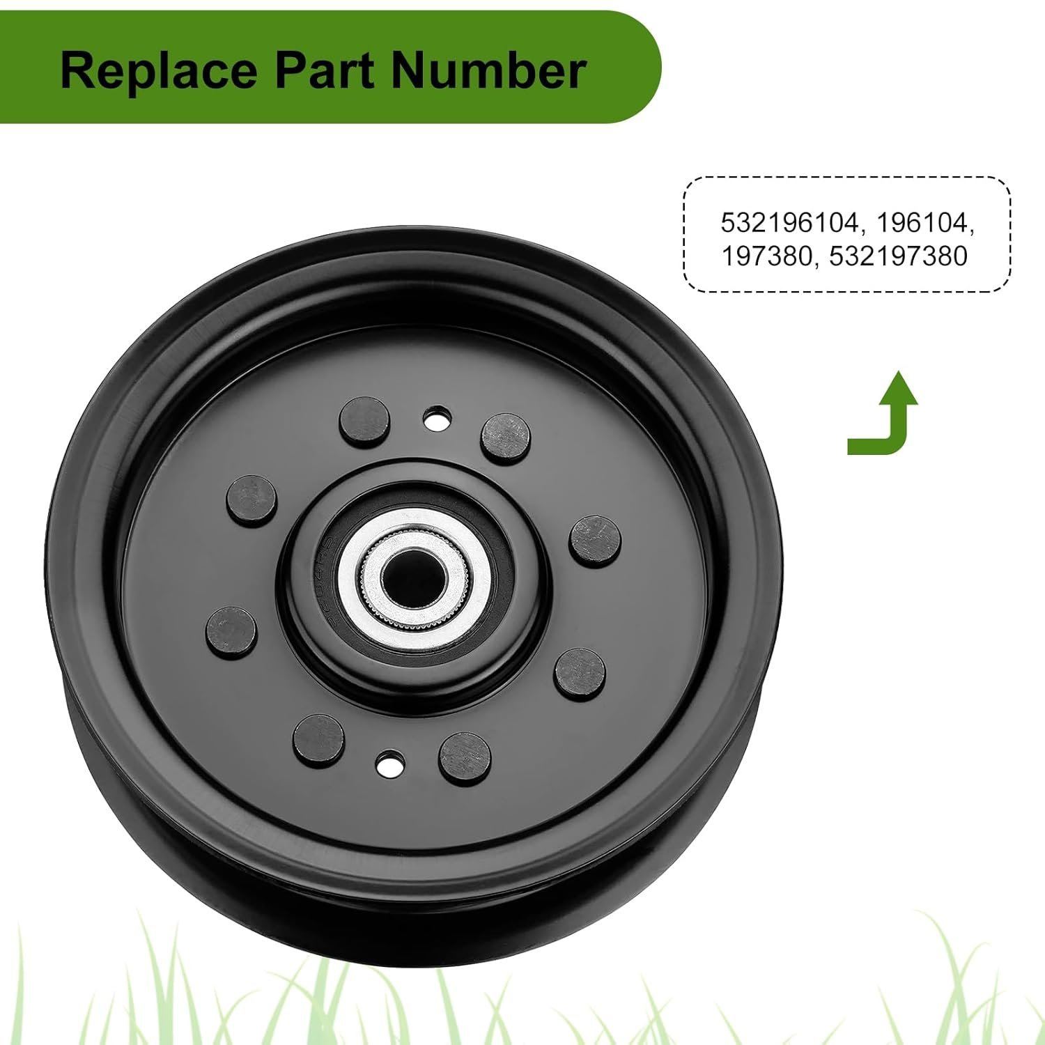 Belleone 532196104 Idler Pulley Fits for Craftsman Mower, 197380 Flat Idler Pulley Bearing Compatible with HU AYP Craftsman TS342, TS343, TS348 Lawn Mower Tractor with 48" 54" Deck, 2 Pack - Image 4