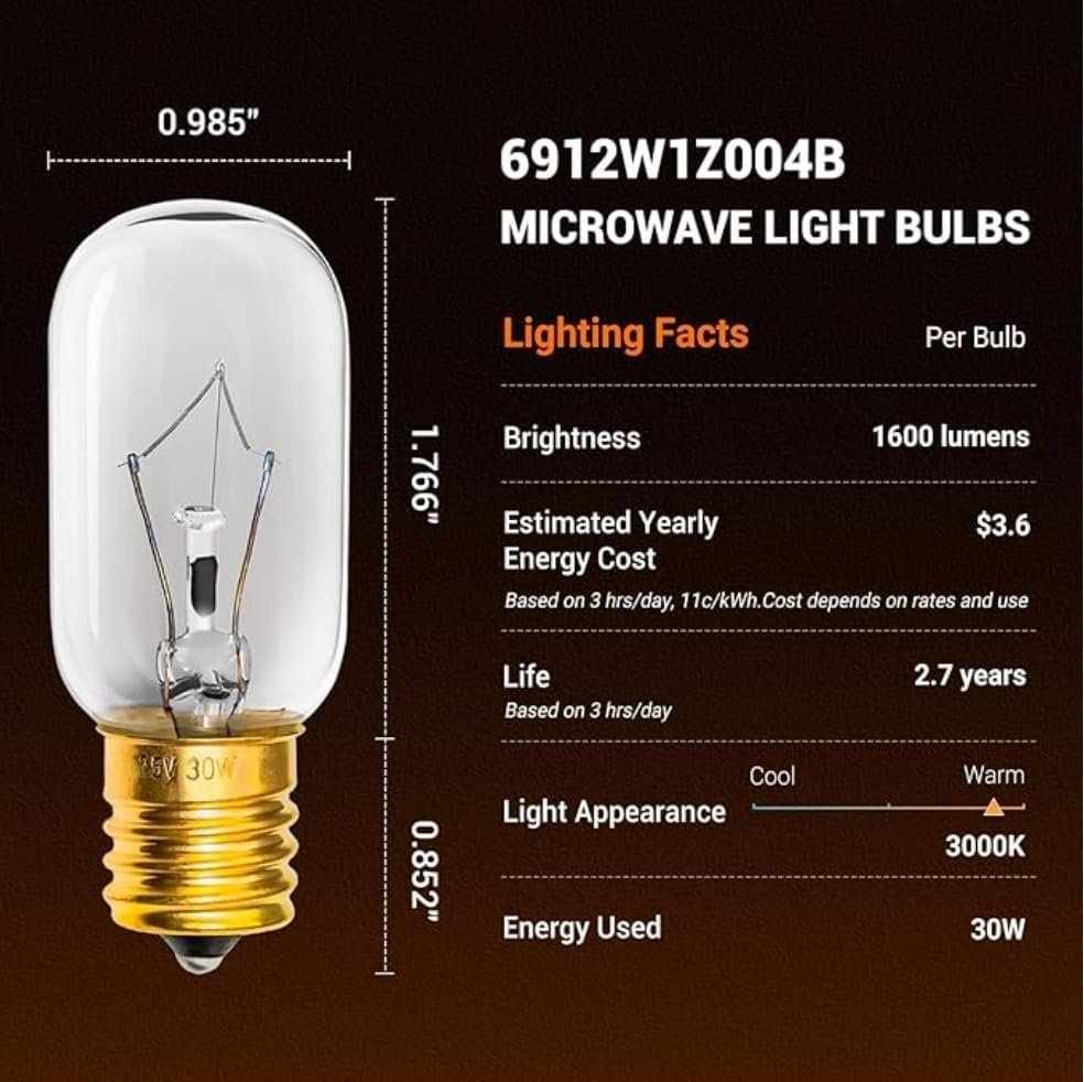 Belleone Light Bulb Fits for LG Microwave Oven - Compatible with LG Frigidaire Kenmore Whirlpool GE Over The Range Microwave, Dimmable 125V 30W E17 Base, Kitchen Night Light, Repalces 6912W1Z004B - Image 4