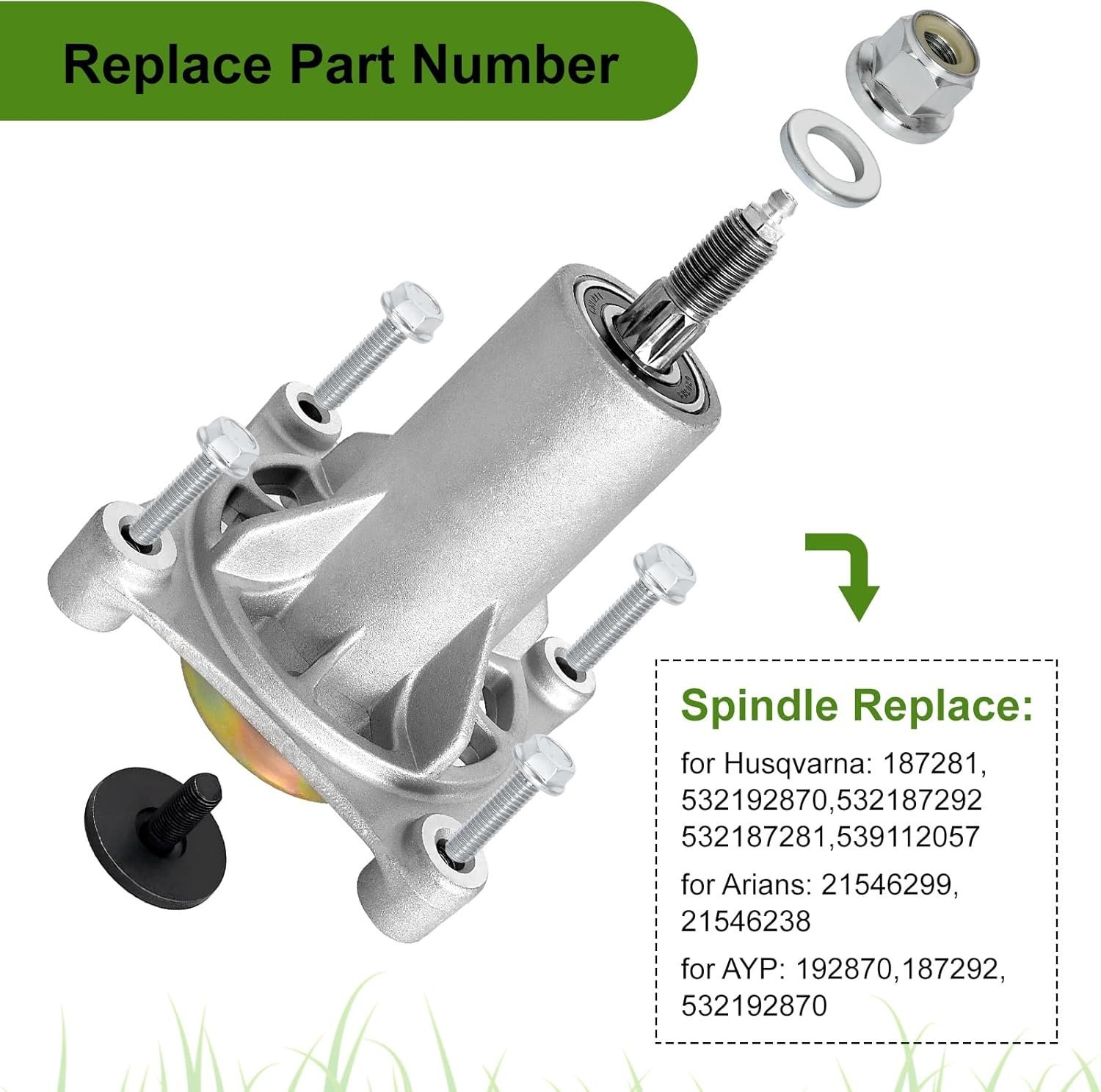 Belleone 2 Pack 187292 Spindle Assembly Fits for Craftsman Husqvarna Ariens Poulan Pro, 587819701 Mandrel Assembly for 42" 46" 48" 54 Deck Mower, Replace for 192870 532187281 532187292 567253301 - Image 5