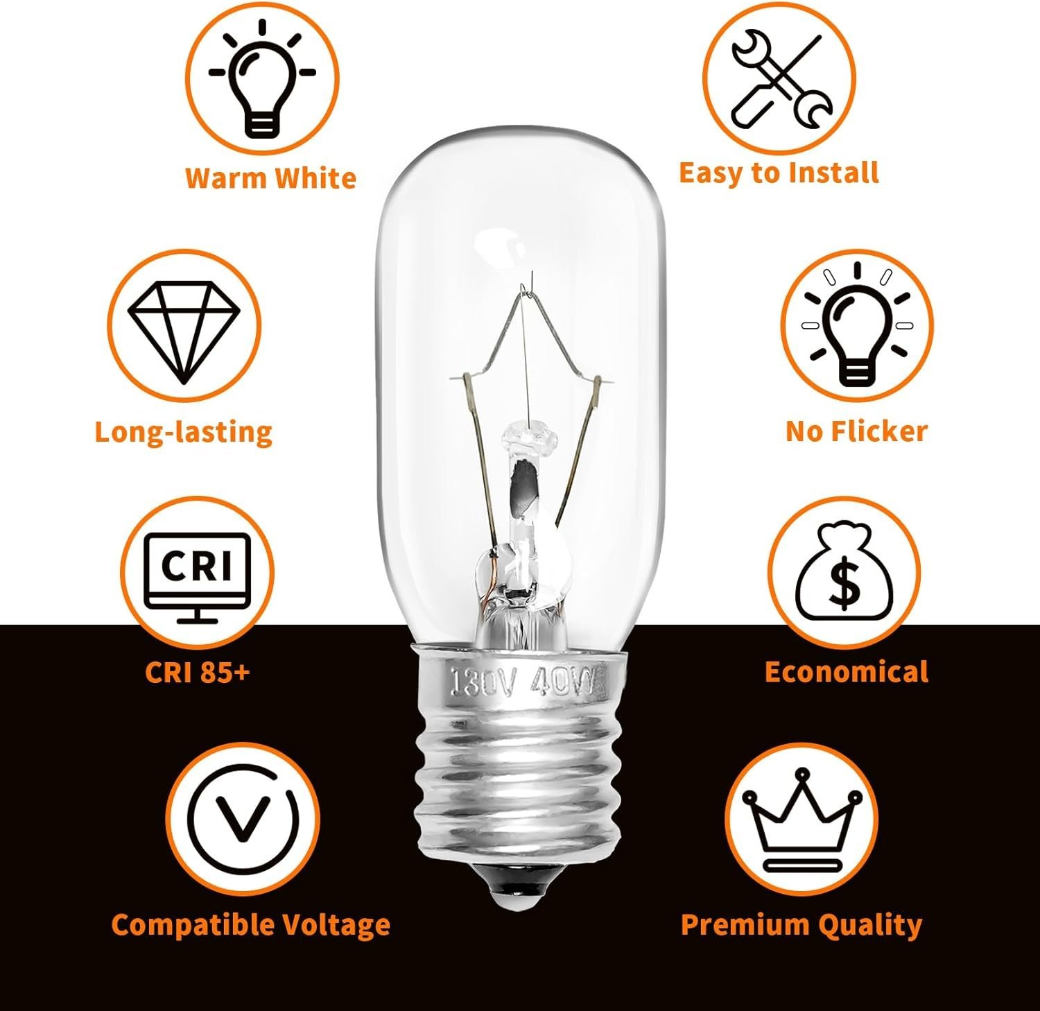 Belleone 2pcs Microwave Bulb WB36X10003-130V 40W Oven Light Bulb Compatible with GE LG Frigidaire Kenmore, Universal Type Stove Incandescent Warm White Light Lamp Replacement E17 Base Socket - Image 6