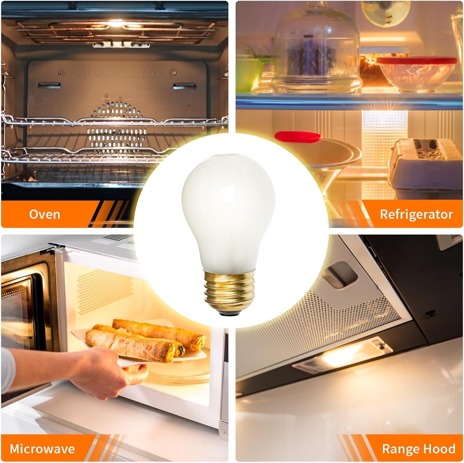 Belleone 8009 Light Bulbs for Refrigerator Oven - 120V 40W Replacement Incandescent Bulbs Fit for Whirlpool GE Kenmore Frigidaire Amana KitchenAid Freezer, Yellow Warm Light Color, 2 PCS - Image 6