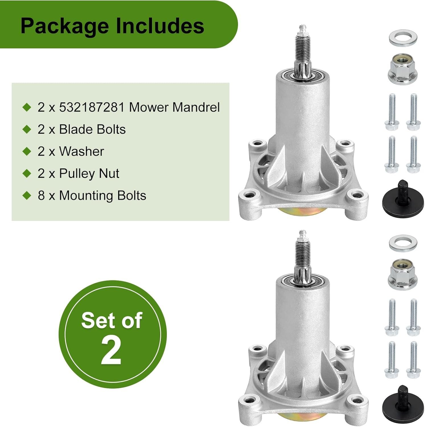 Belleone 2 Pack 187292 Spindle Assembly Fits for Craftsman Husqvarna Ariens Poulan Pro, 587819701 Mandrel Assembly for 42" 46" 48" 54 Deck Mower, Replace for 192870 532187281 532187292 567253301 - Image 6