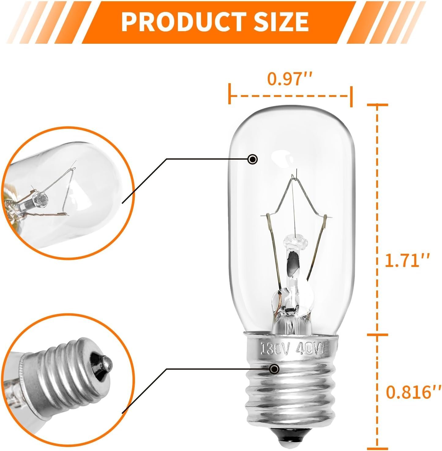 Belleone 2pcs Microwave Bulb WB36X10003-130V 40W Oven Light Bulb Compatible with GE LG Frigidaire Kenmore, Universal Type Stove Incandescent Warm White Light Lamp Replacement E17 Base Socket - Image 7